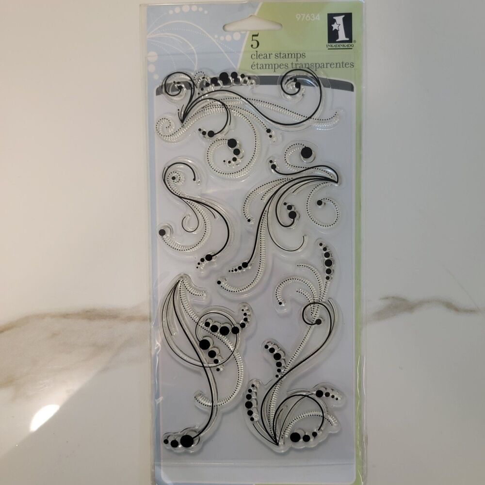 Inkadinkado DOT FLOURISHES #97634 Clear Cling Stamps Set of 5 NEW
